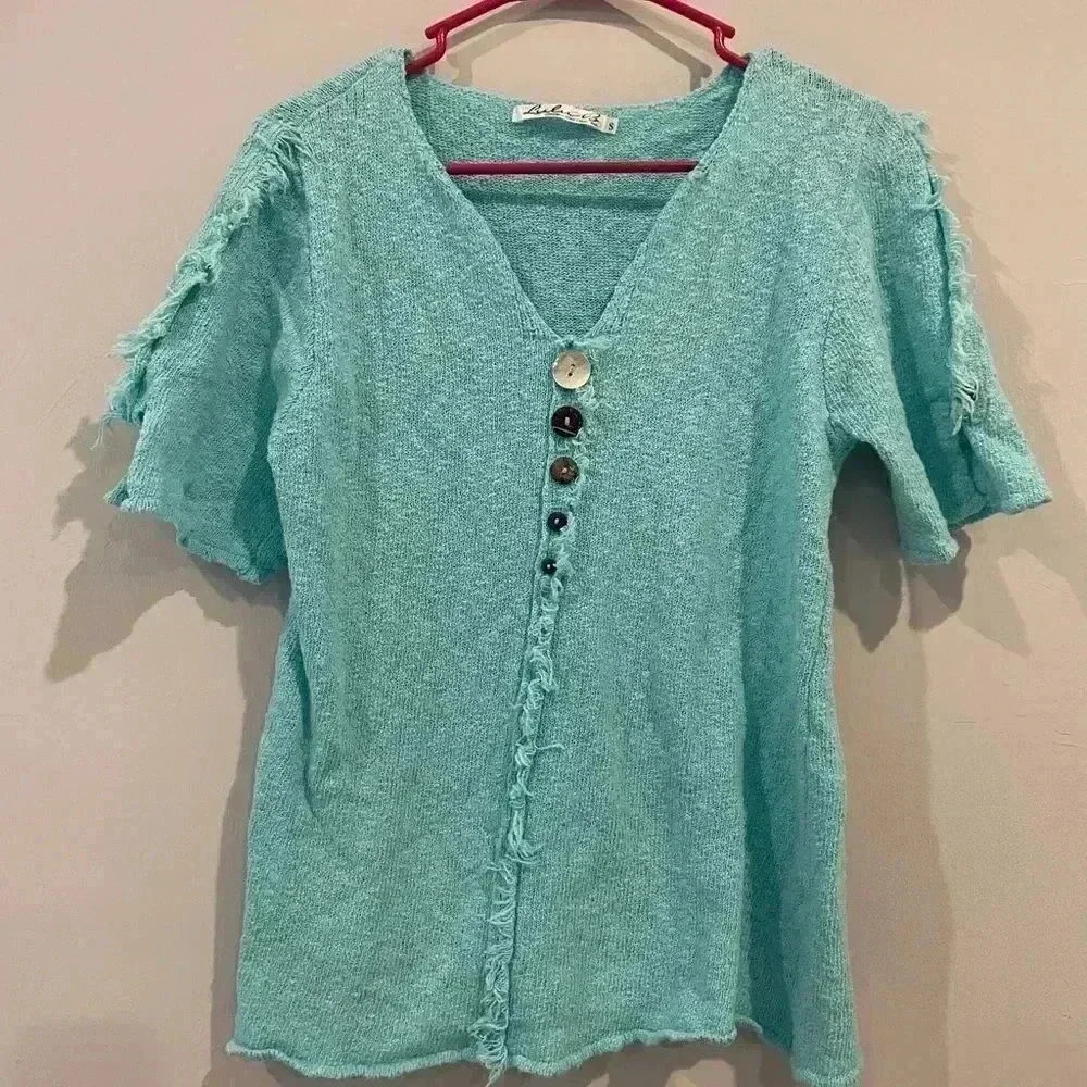 Lulu-B Blue Top Size S 100% Cotton with buttons Pre owned